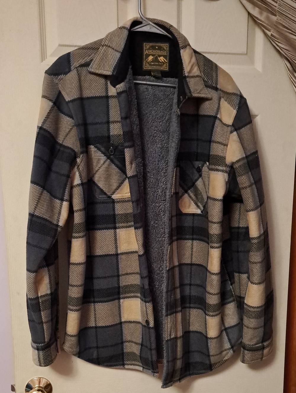 Men's Plaid Sherpa-Lined Jacket Coat - Black & Cream